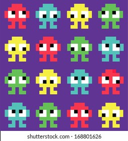 Pixel art. monsters. Seamless background