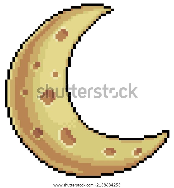 Pixel art moon Crescent moon vector icon for\
8bit game on white\
background\
