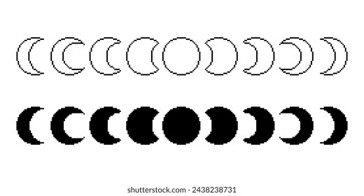 pixel art moon phases icon isolated on white background