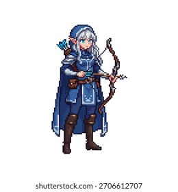 Pixel Art Moonlit Silver Elf Ranger Dibujo Místico Flechas brillantes