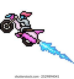 pixel art of motorcycle jet fly isolated background