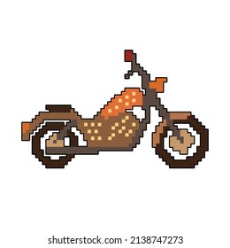 Pixel art motorcycle on white background. vector illustration.