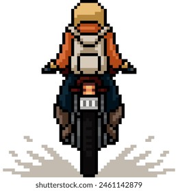 pixel art of motorcycle travel backpack isolated background