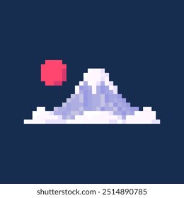 pixel art of mount fuji with clouds