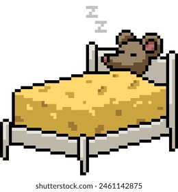 pixel art of mouse cheese bed isolated background