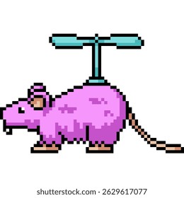 pixel art of mouse fly with propeller isolated background