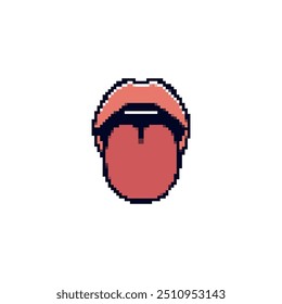 Pixel art mouth with tongue sticking out. Retro pixelated mouth and tongue icon in minimalistic style.