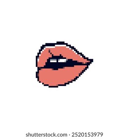 Pixel art mouth with tongue sticking out. Retro pixelated mouth and tongue icon in minimalistic style.