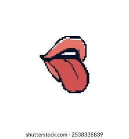 Pixel art mouth with tongue sticking out. Retro pixelated mouth and tongue icon in minimalistic style.