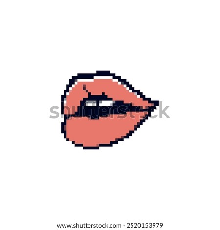 Pixel art mouth with tongue sticking out. Retro pixelated mouth and tongue icon in minimalistic style.