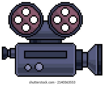 Pixel art movie camera. old camcorder vector icon for 8bit game on white background

