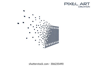 Pixel art movie logo on white background.