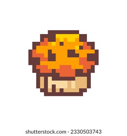 Pixel Art Muffin. Retro 8 bit Style Bakery Dessert Illustration. Ideal for Sticker, Retro Decorative Element, Game Asset, Emoji, or Cute Geek Avatar.