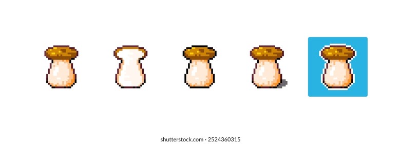 Pixel art mushroom. 8bit Game Style Pixelated King Oyster Mushroom. Detailed Pixel Radish icon with shading and different stroke. 