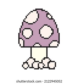 Pixel art mushroom cartoon retro game style. Pixel art, digital mushroom, flat web icon, vector design retro object. Vector illustration