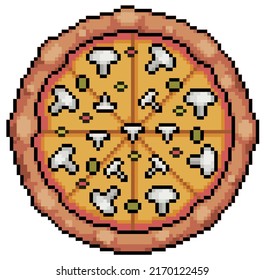 Pixel art mushroom pizza vector icon for 8bit game on white background
