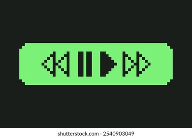 Pixel Art Music Player Controls Bar Retro. Audio, media, video player widget. Retro 8 bit UI design element for apps. Rewind, pause, play and forward buttons. Vector illustration.