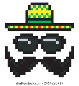 Pixel art mustache and sunglasses sombrero hat