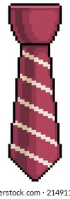 Pixel art necktie striped tie vector icon for 8bit game on white background