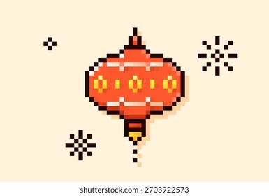 Pixel arte Ano Novo lanterna chinesa linear.