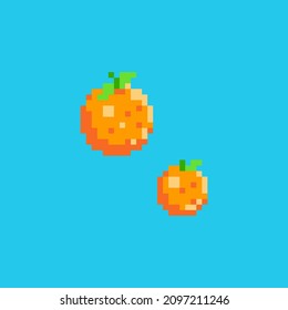 Pixel art new year orange icon. Vector 8 bit style illustration of pixel lunar decorative oranges. Isolated cute oriental element of retro video game computer graphic.