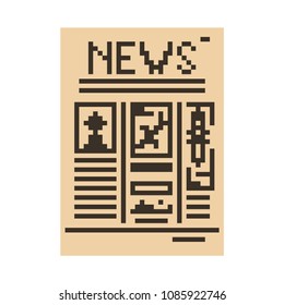 Pixel art newspaper. Vector 8 bit game web icon isolated on white background.