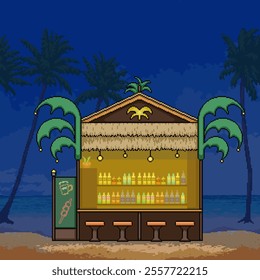 pixel art of night bar beach scene background