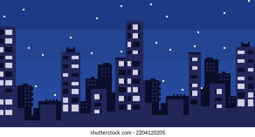 Pixel Art Night City Landscape Sky Stock Vector (Royalty Free ...