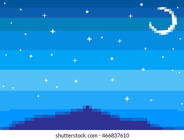 Pixel Art  Night Sky With  The Moon