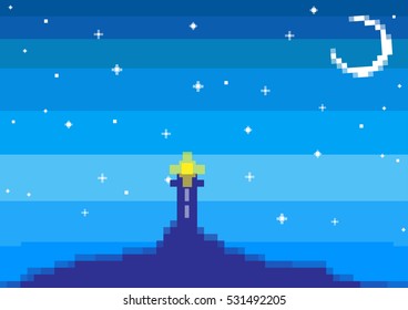 Pixel Art Night Sky With The Moon