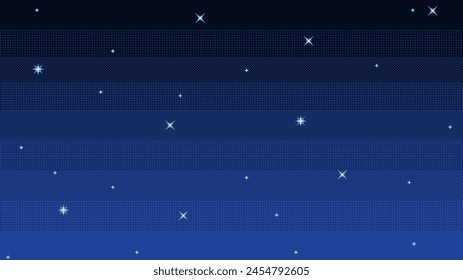 Pixel art night sky with stars. Starry sky seamless background. Vector illustration.