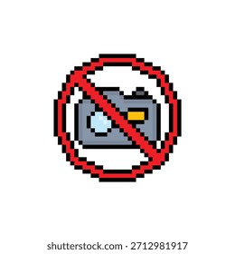 Video Pixel Art no camera No se permite la foto Icono de Vector de 8 bits para el logotipo del juego de computadora