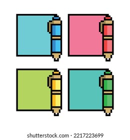Pixel art. Note and pen colorful 