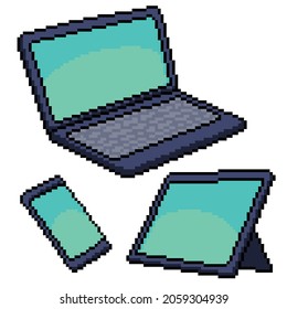 pixel art of notebook phone tablet