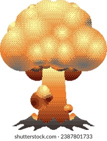 Atomexplosion in Pixel-Kunst. Pilzwolke aus der Atombombenexplosion. Vektorgrafik im Retro-8-Bit-Stil.