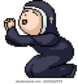 pixel art of nun prist pray to god isolated background