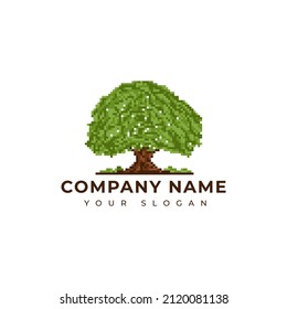 Pixel art Oak tree logo design