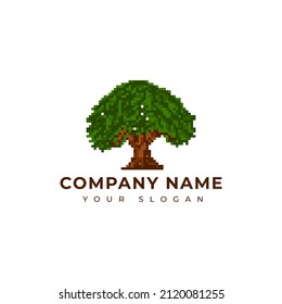 Pixel art Oak tree logo design