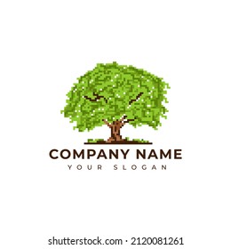 Logo-Design der Pixel-Art Oak-Baum