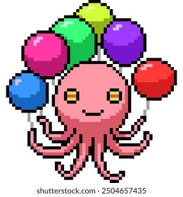 pixel art of octopus air balloon isolated background