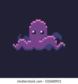 Pixel art octopus isolated on dark background