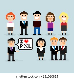 Pixel Art Office People, Vector Illustration
