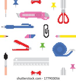 Pixel art office tools seamless vector