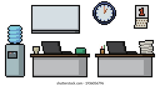 pixel art of office work room