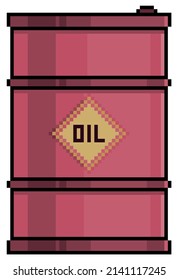 Pixel art oil barrel vector icon for 8bit game on white background

