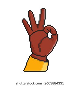 Pixel art ok gesture icon in 8 bit style. Retro 80s,90s video game graphics