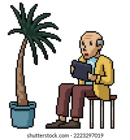 Pixelkunst des alten Mannes beim Lesen