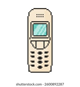Pixel art old mobile phone icon in 8 bit style. Retro 80s,90s video game graphics
