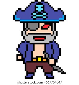 pixel art old pirate isolated