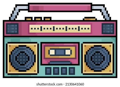 Pixel art radio antigua el icono vector 80s para juego de 8 bits sobre fondo blanco

